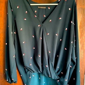 Emerald Faux Wrap Asymmetrical Blouse